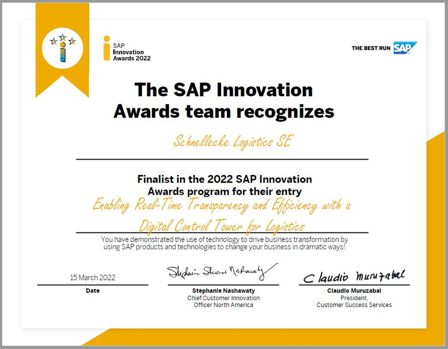 Urkunde SAP Award Finalist
